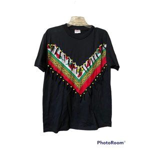 Sunbelt Vintage Hot Peppers Fiesta Top‎ With beaded Fringe  USA Made sz L Top
